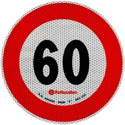 Reflektierender Aufkleber LAMP Geschwindigkeitsbegrenzung 60 km/h Schild B-33