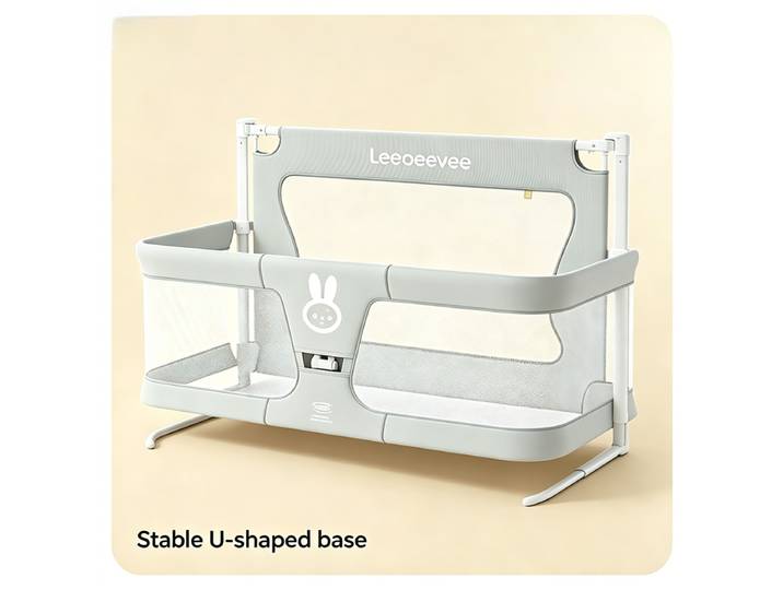 Lit cododo respirant pour bébé avec barrière de sécurité pour nouveau-nés, berceau pliable 3-en-1 avec base en U et barrière de sécurité