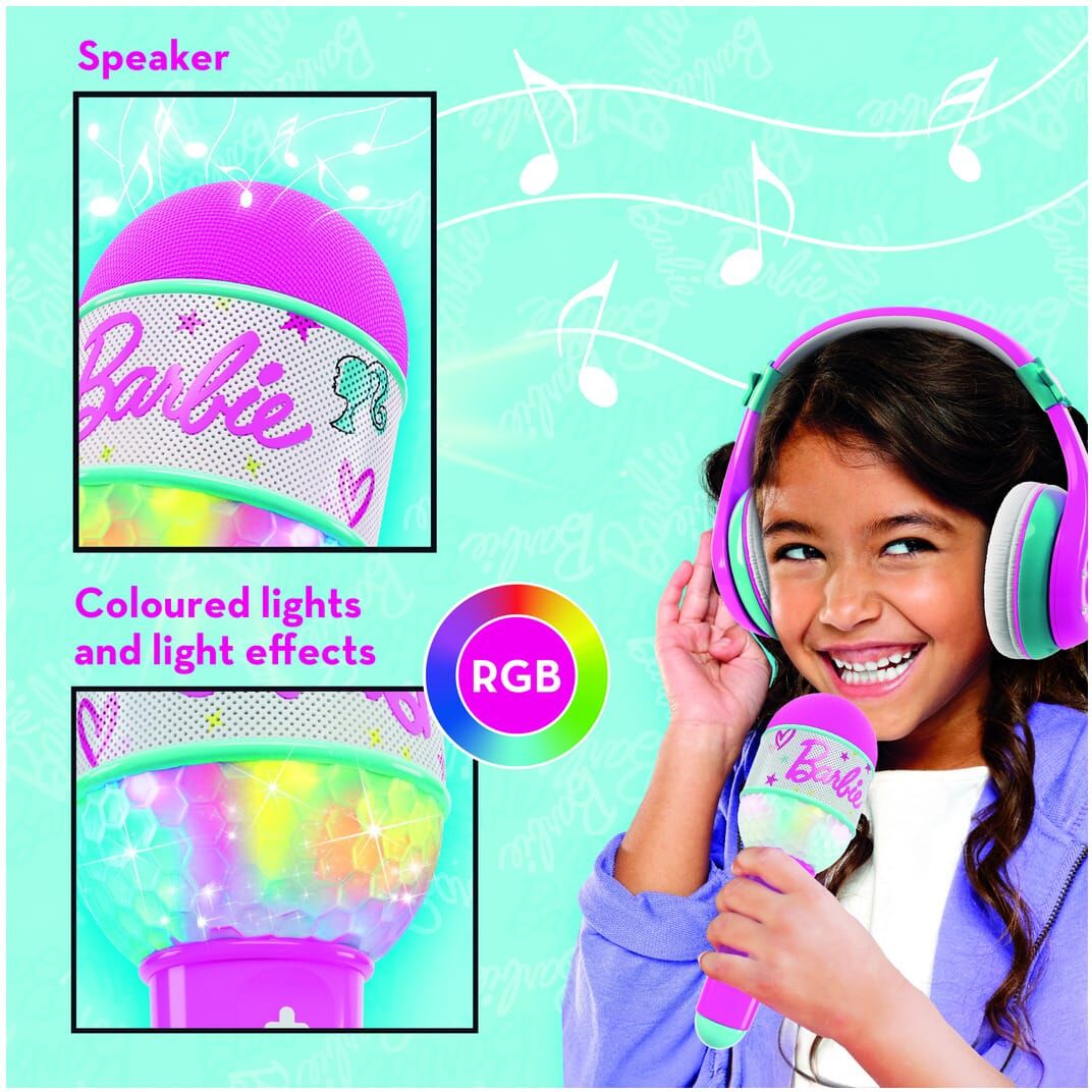 Lisciani Barbie Bluetooth Microphone and Headphones Dual Listening and Singing Kit with Built In Speaker for Kids