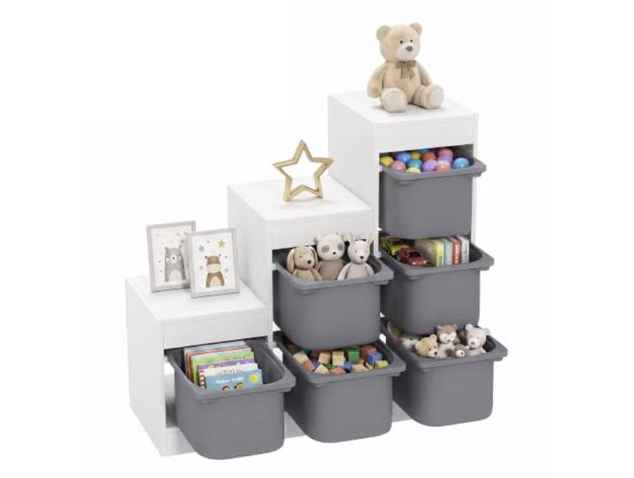AIYAPLAY Meuble de Rangement pour Jouets 6 Bacs Amovibles 3 Niveaux Gris Rangement de Jouets pour Enfants\, Nettoyage Facile\, pour les 3-8 ans