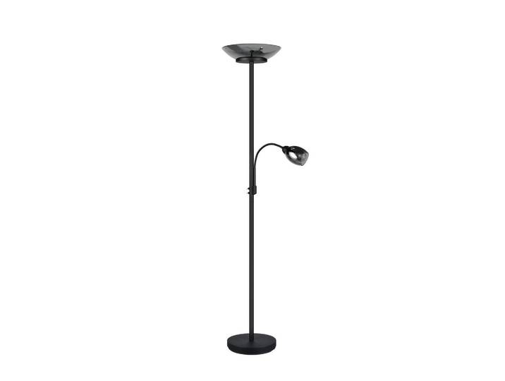 Led-Deckenfluter, Schwarz, Schwarzchrom, Metall, Glas, 180 cm, Lesearm, getrennt schaltbar, mit Schalter, Lampen & Leuchten, Innenbeleuchtung, Stehlampen, LED-Deckenfluter