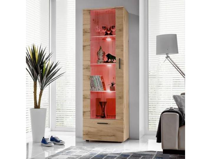 Komodee Vitrine Alessandria A2 Wotan/Wotan 60x192x42 cm Vitrine Alessandria, Wotan/Wotan, Breite 60cm x Höhe 192cm x Tiefe 42cm, LED RGB , 3 Glasböden, für Wohnzimmer