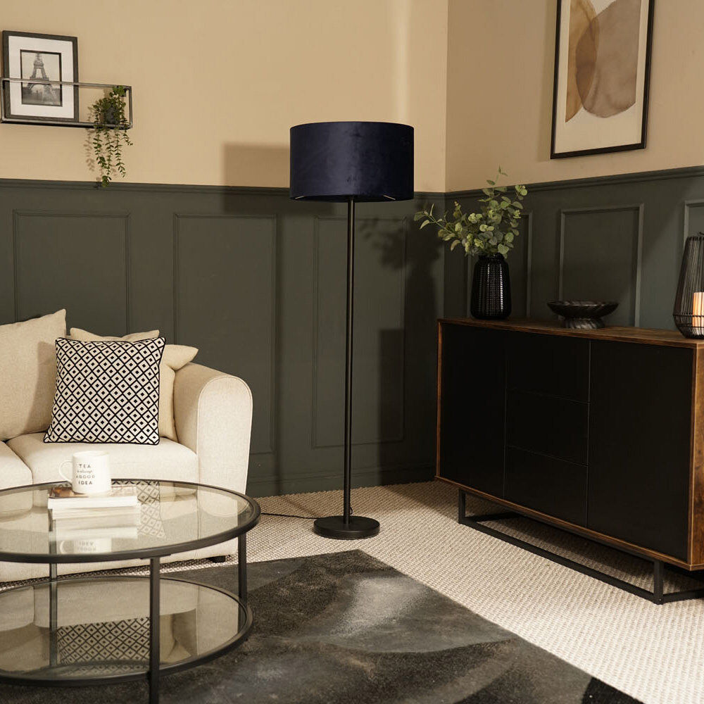 17 Stories Pearletta Traditional Floor Lamp Black/Blue 132cm H X 45cm D