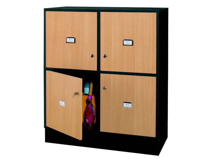 Vestiaire de bureau - Bloc 4 casiers - Mélaminé - Corps Anthracite - Portes Hêtre