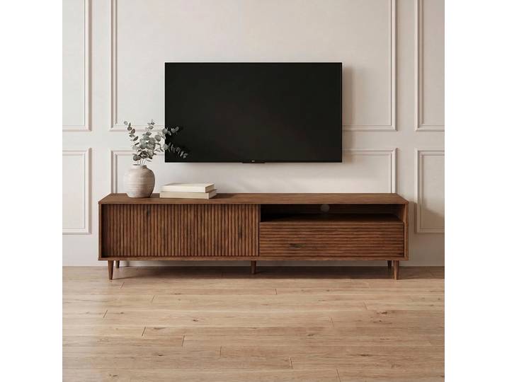 Lowboard GOODPRODUCT Malmedy Front mit gefrästen Rillen , braun, B:180cm H:50cm T:38cm, FSC-zertifiziertes Massivholz, MDF, Sideboards, Lowboard, TV-Kommode aus massivem Kiefernholz, Push-to-open, Breite 180 cm