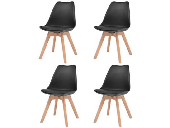 HEFZGDB 4 Esszimmerstühle Schwarz Kunststoff mit Kunstlederpolster und Massivholzbeinen für Küche und Essbereich – Ergonomische Sitzmöbel mit modernem Design und hohem Komfort,