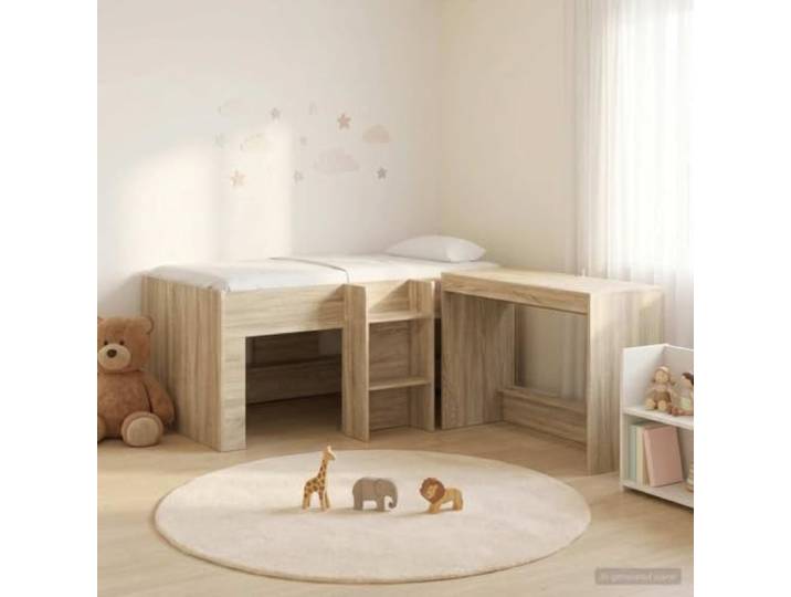 RJPLMFV Hochbett für Kinder, integrierter Schreibtisch, Eiche Sonoma Holzwerkstoff, modernes Design, kompakt, Schreibtisch, 100 x 45 x 75 cm, einfache Montage