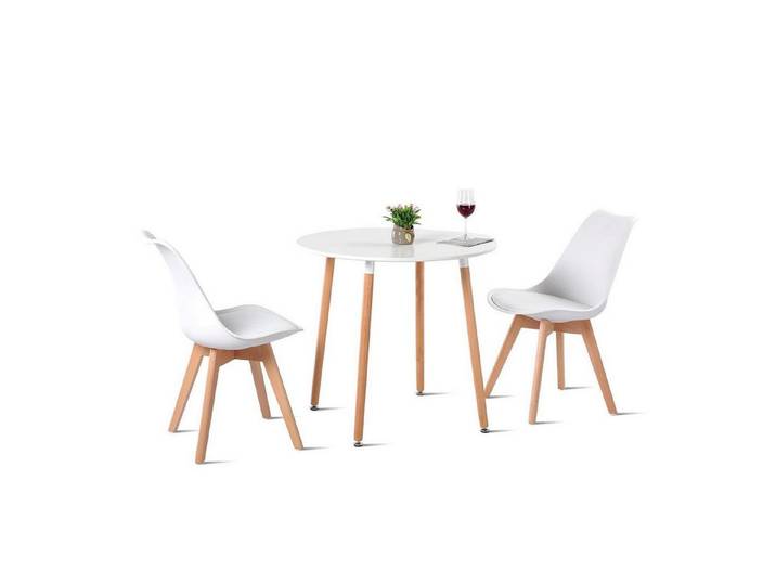 LuxusKollektion Esstisch Tischset rund 80 cm skandinavisch 2 Stühle weiß Buche (1-St)