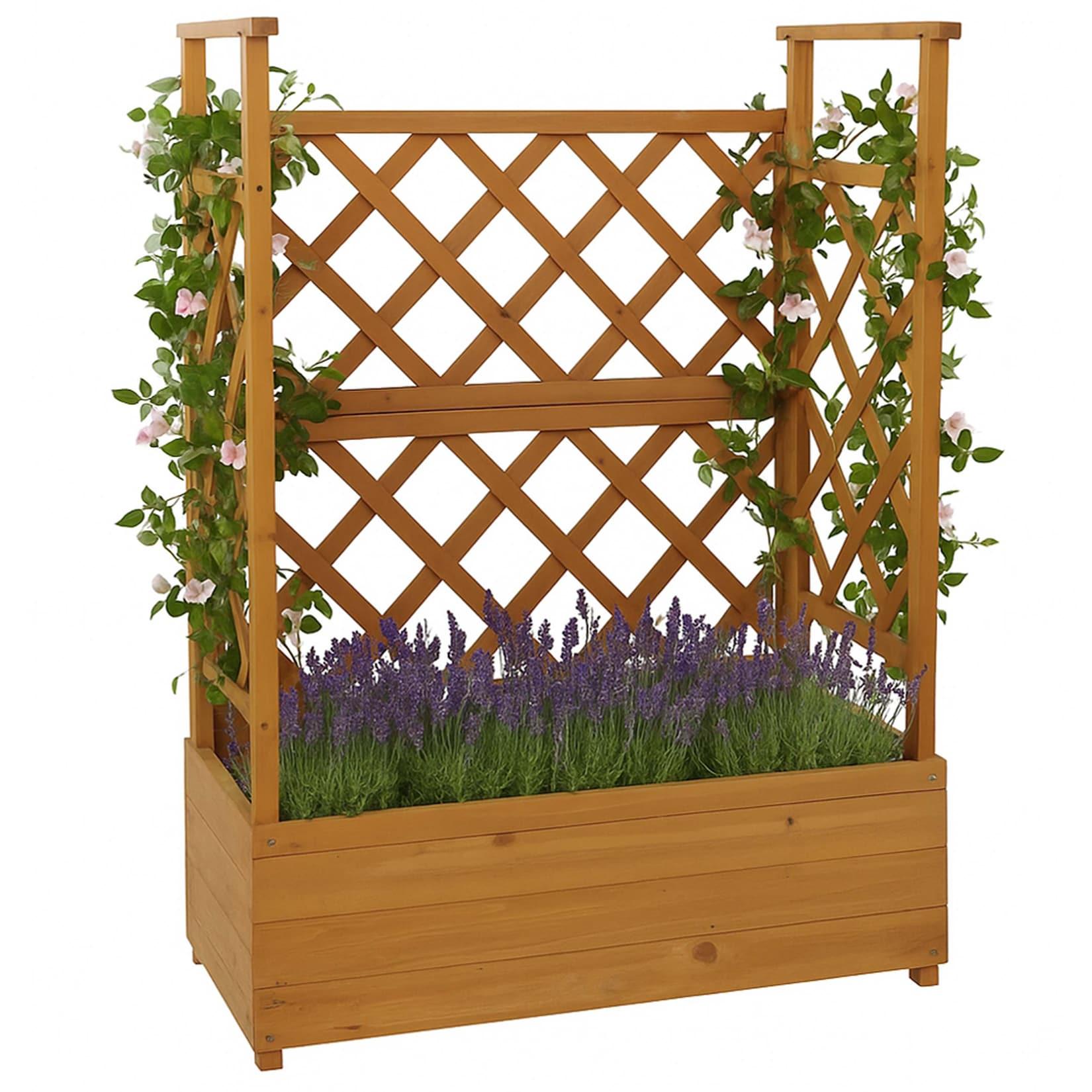 Hochbeet MCW-P67, Pflanz-/Blumenkasten Pflanzkübel Rankgitter Rankhilfe Spalier Holz MVG 114x85x44cm ~ natur