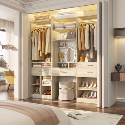 Rackcog Set of 3 75'' Closet System with Metal Pegboard ＆ Shoe Rack ＆ Hanging Rods ＆ 4 Drawers, Space-saving Walk-in Closet Organizer