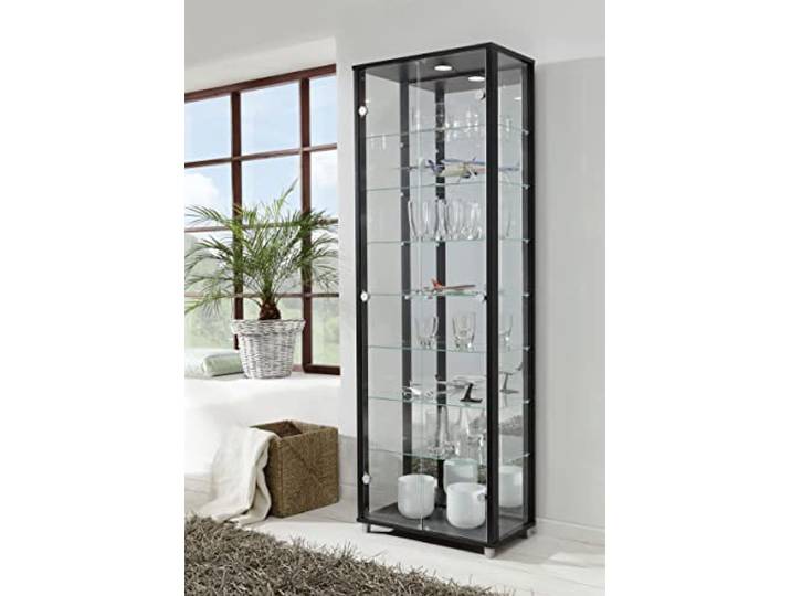 möbelando Vitrine Glasvitrine Standvitrine Vitrinenschrank Berlin VI Schwarz