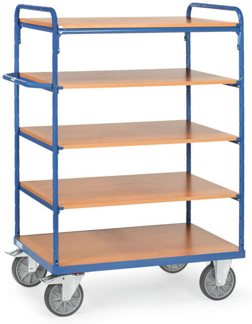 fetra Chariot à plateaux 8240, charge 500kg, pneus TPE, 1 plateau fixe et 4 étagères (8240)