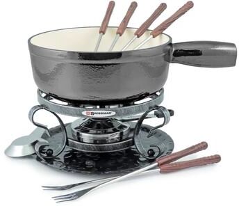 Swissmar Lugano Metallic Black Cast Iron Cheese Fondue Set