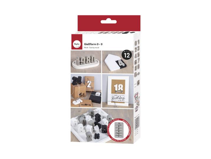 Silikon Giessform 0-9, 14,5x26x2,5cm, 12 Formen, Box 1Stück