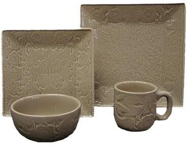 HiEnd Accents Savannah Ceramic Floral Damask Dinnerware Set, 16PC