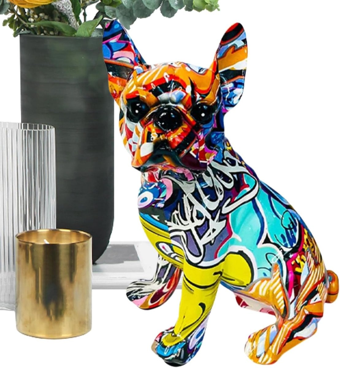 Bulldog Beeld Decoratie in Graffiti Stijl - Gekleurd - B/D/H: 23 x 18 x 15 cm