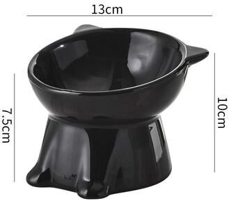 Daily Discovery Elevated Ceramic Cat Ear Bowl With Tilted Raised Cat Feeder a