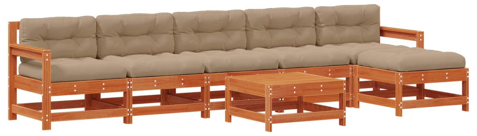 Garten-Lounge-Set 7 pcs Wachsbraun Massives Kiefernholz