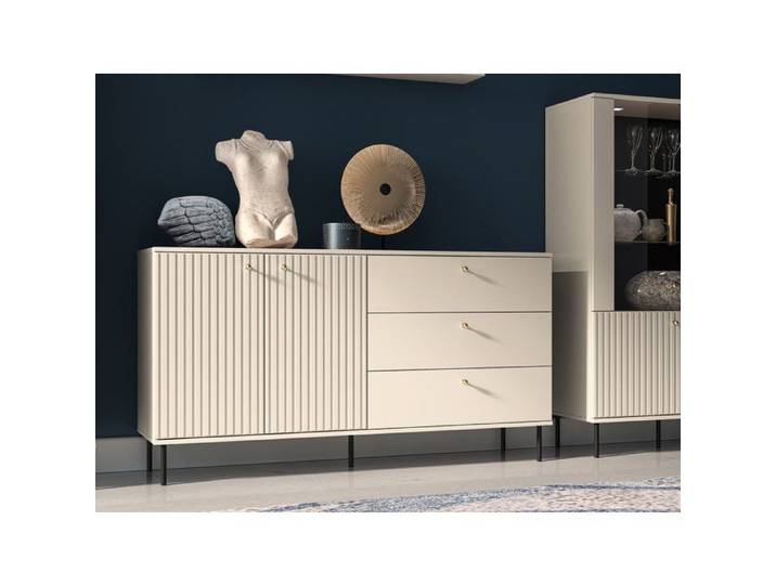 Buffet 2 portes - CALETTO - 3 tiroirs - 160 cm - beige