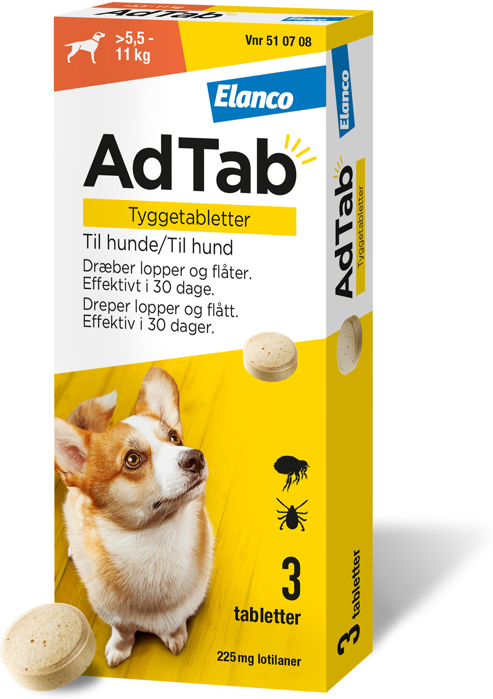 AdTab til hunde >5.5-11 kg 225 mg 6 stk Tyggetabletter