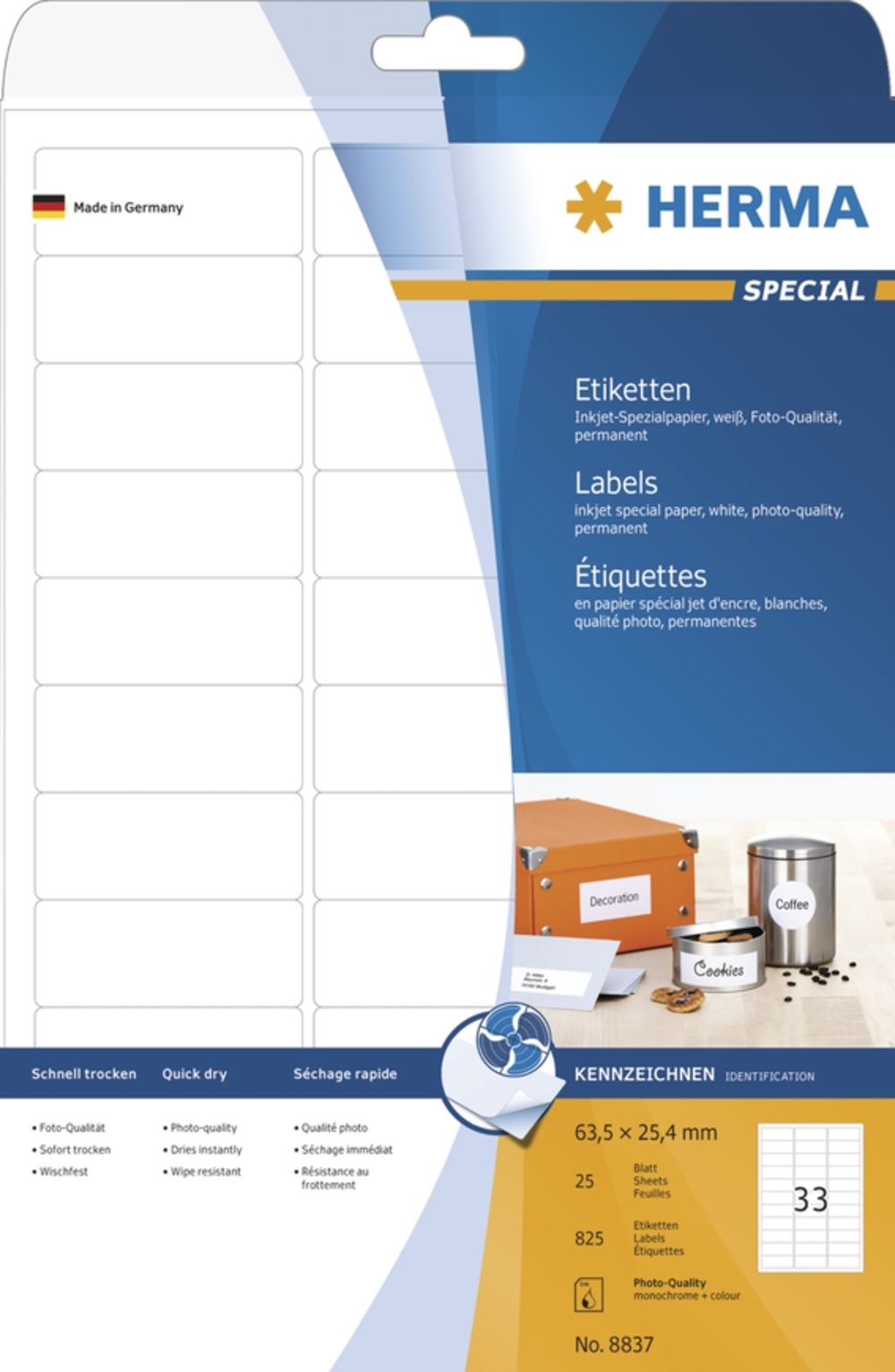Herma 8837 Inkjet-Etiketten 6.35x2.54 cm (25 Blatt (825 Etiketten))