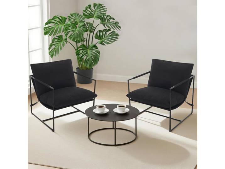 Lot de 2 fauteuils d'appoint style industriel fauteuils de lecture fauteuils confortables pour salon chambre bureau lin noir