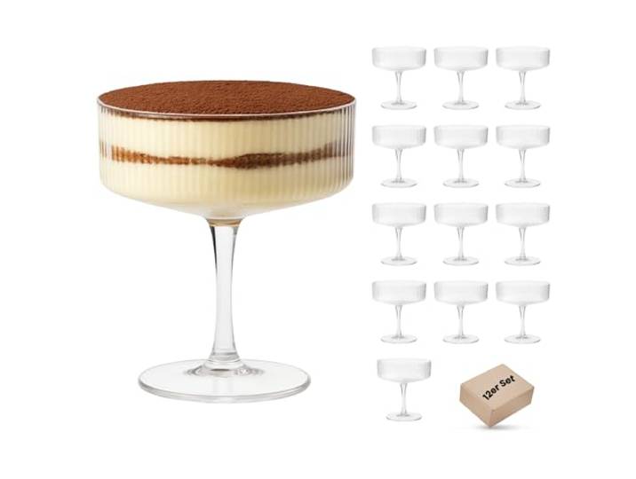DAL CERO® Martini Glas LINEA 200 ml – Cocktailglas im gerippten Vintage Coupe Design – Elegantes Aperitif Glas Cocktails & Desserts – Kurzer Stiel – Auch als 2er–12er Set erhältlich (Linea 12er-Set)