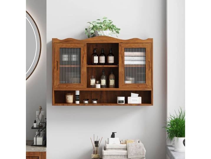Armoire murale - WESTYLE - 90x20x60cm - Bois massif - Portes en verre - 3 étagères amovibles