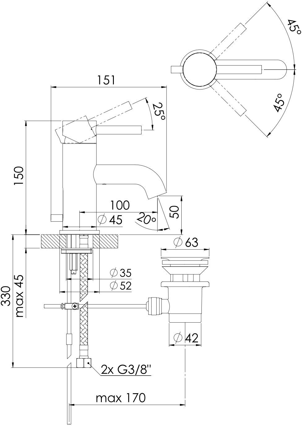 Steinberg Serie 100 Waschtisch-Einhebelmischbatterie