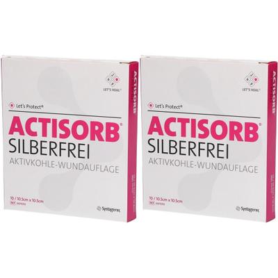 Actisorb Silberfrei 10,5x10,5 cm Aktivkohle x2 2x10 St Kompressen