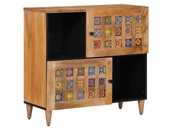 vidaXL Sideboard mit Speicher Natur 80 x 33 x 75 cm Massivholz Mango