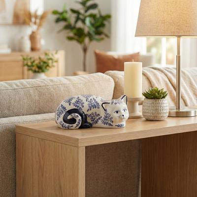 Sagebrook Home Ceramic Chinoiserie Cat Figurine