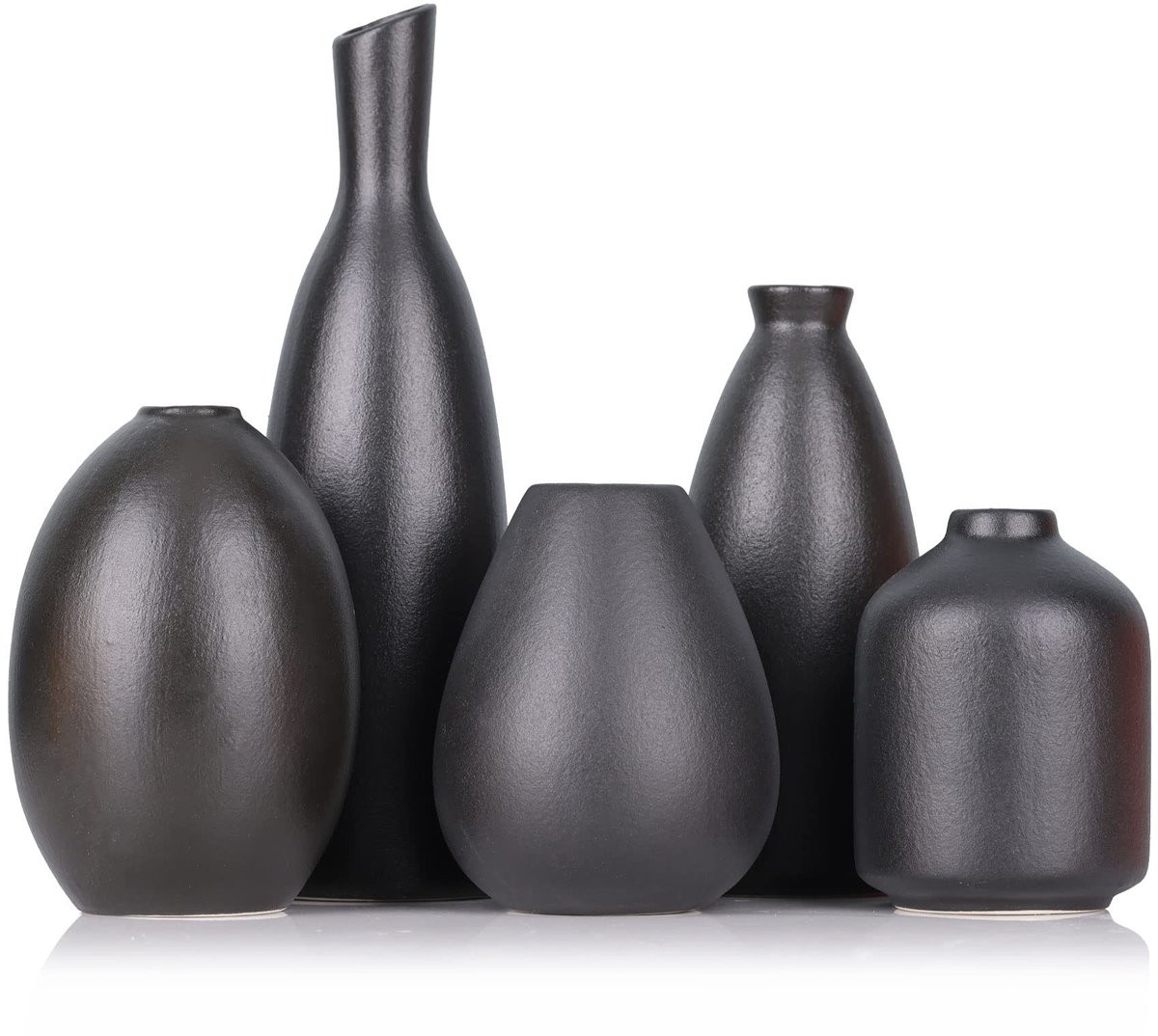 Set van 5 zwarte keramische bloemenvazen