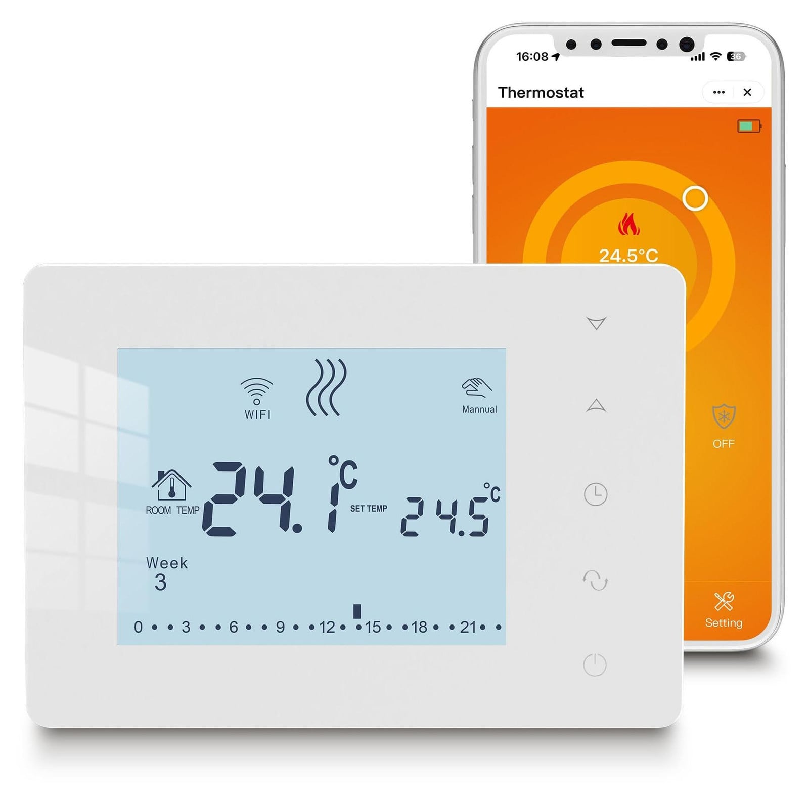Selius Wifi-thermostaat met batterij, programmeerbare thermostaat