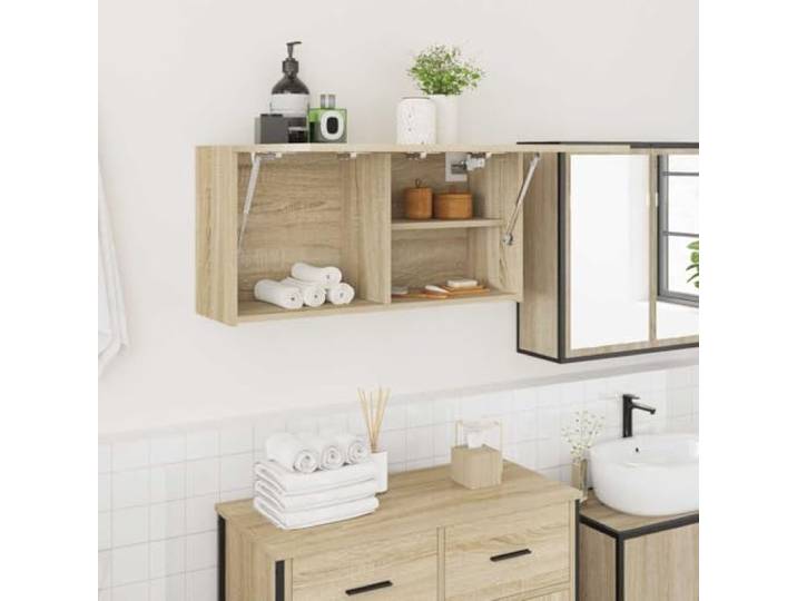 HEFZGDB Bad-Wandschrank Sonoma-Eiche 80x25x40 cm Holzwerkstoff mit Gasdruckfeder und Stauraum für Badezimmer und Wohnbereich, langlebiges Design mit feuchtigkeitsbeständiger
