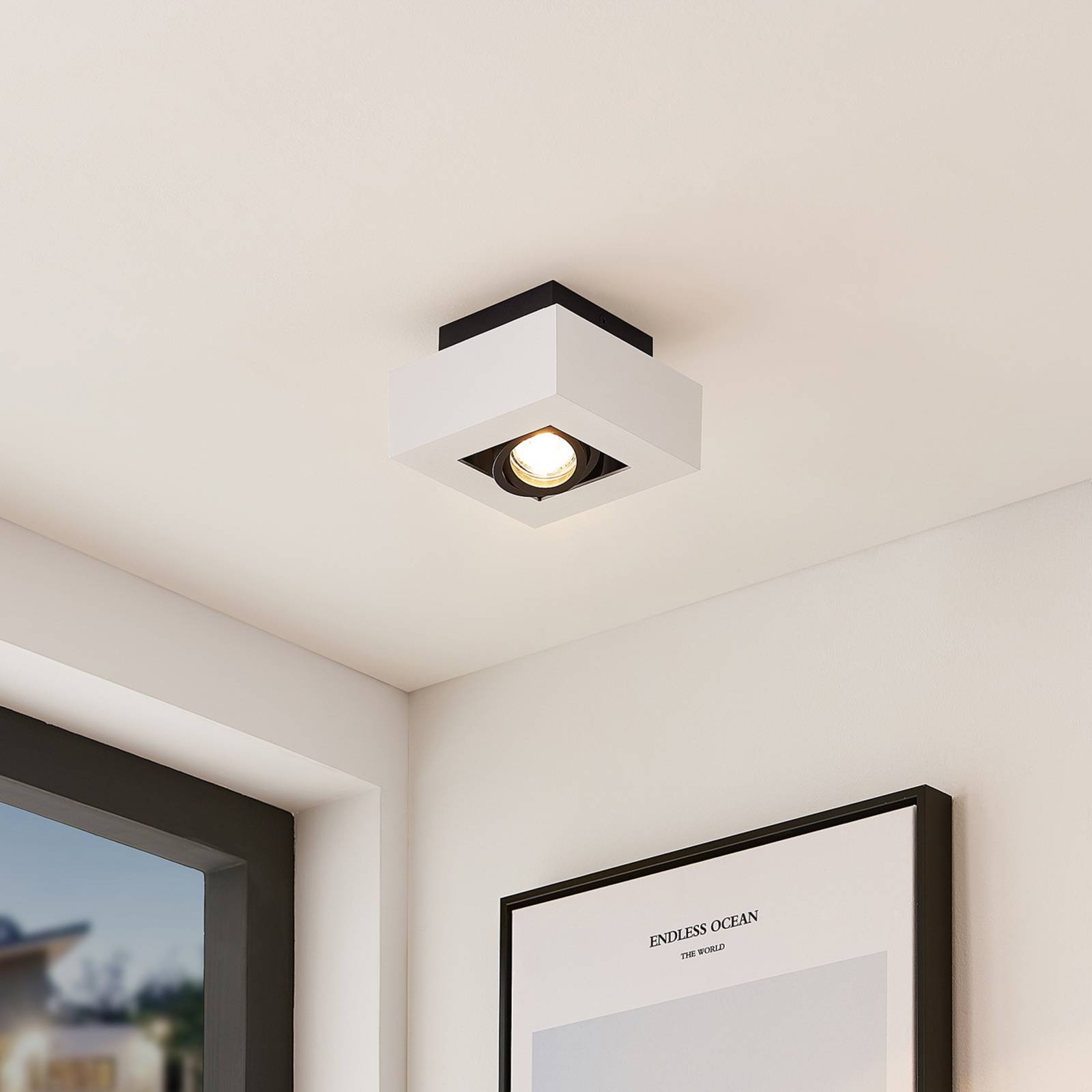 Arcchio Vince spotlight, 14 x cm, white/black, GU10 VINCE Arcchio, dimmable, White / opal, Hallway, Aluminium, Modern, Ceiling Light