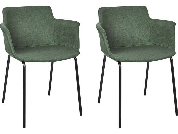 BELIANI Esszimmerstuhl 2er Set Grün Stoffbezug mit Schwarzen Metallbeinen Hohe Armlehnen Modern Wohnzimmer Esszimmer Küche Ausstattung Möbel