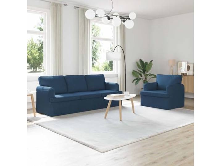 Sofa Set 2 stk. Blau Stoff Modulares Ecksofa mit Metallrahmen und Kissen Modulares Design, atmungsaktiver Stoff, ergonomische Kissen, robuste Armlehnen, leichte Beine, für Wohnzimmer und
