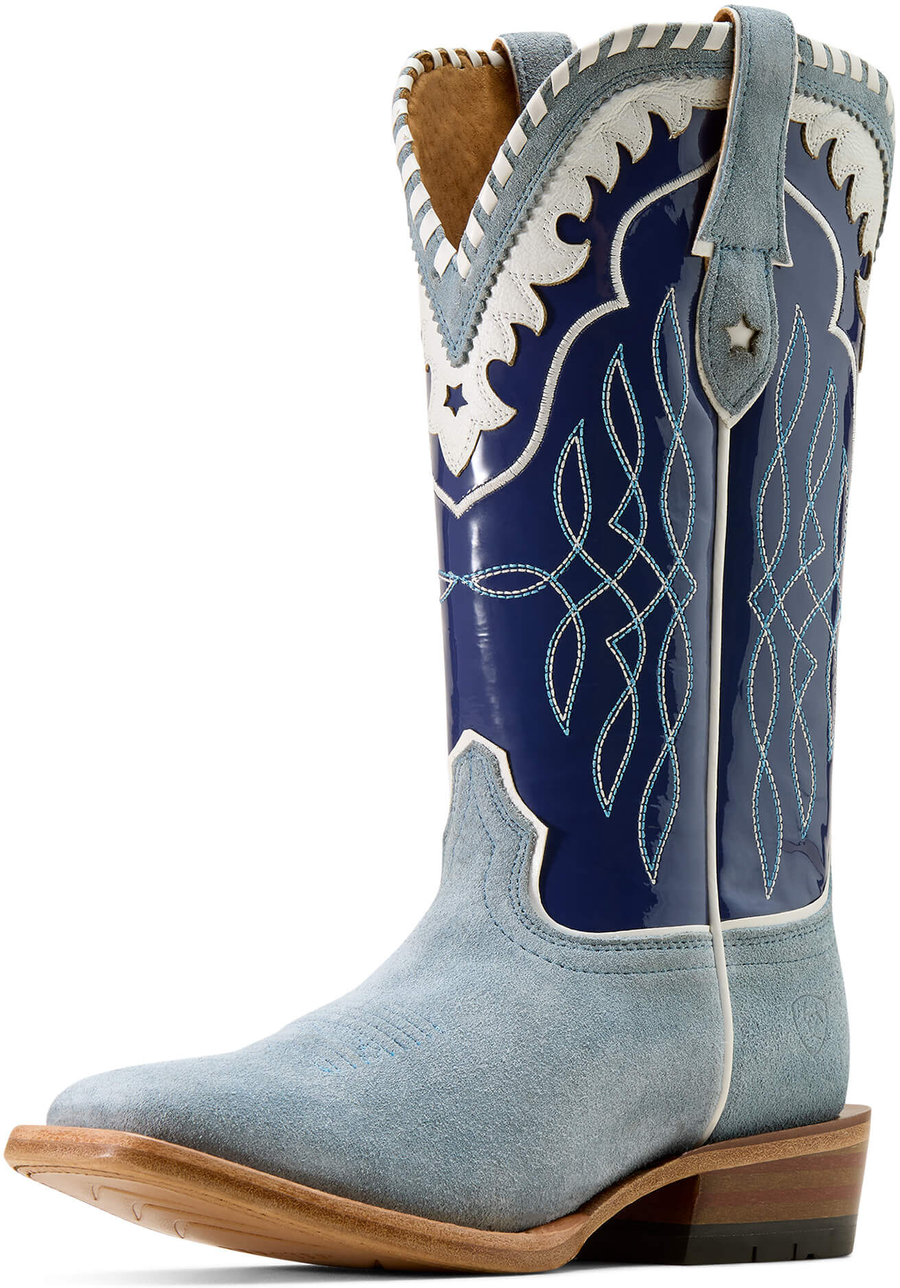 Women's Riata Wide Square Toe Cowgirl Boots in Baby Blue Jean Suede Sin City, Size: 8 B / Medium by Ariat