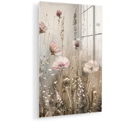 ACRYLGLASBILD Blumen - Rosa - Modern - Beige 80x120 cm