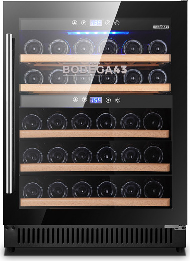 Einbau Weinklimaschrank BODEGA43-40 - 40 Flaschen mit zwei Temperaturzonen - Vollglastür aus Dreifachglas und UV.
