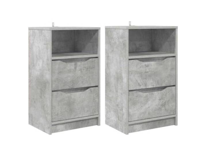 Tmriohed Nachttisch 2er Set Beton Grau 40x30x67 cm Holzwerkstoff Kompakte Beistelltische fürs Schlafzimmer mit 2 leichtgängigen Schubladen und Ablage für optimale Raumausnutzung.
