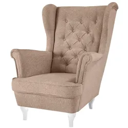 CHESTERFIELD-SESSEL Falco hellbraun mit Weiß Holzbeinen