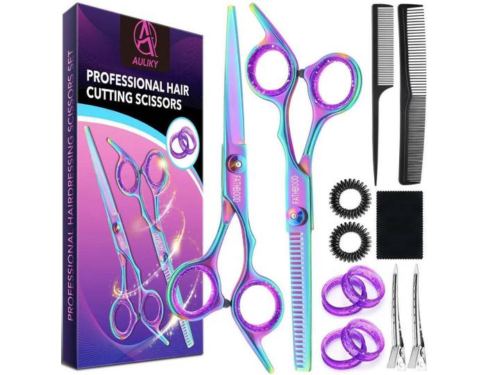 Friseurschere Set 14-teilig 6,7 Zoll Profi Haarschere Set 440C Edelstahl, Mehrfarbig, Metall, 2.3x1x17 cm, Freizeit & Co, Wellness & Gesundheit, Körperpflege