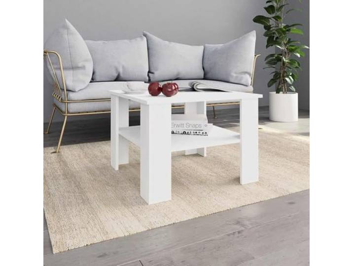 HEFZGDB Couchtisch Weiß 60x60x42 cm Holzwerkstoff mit Ablagefach - Robuster Beistelltisch für Wohnzimmer - Einfache Montage und Pflege - Zeitloses Design