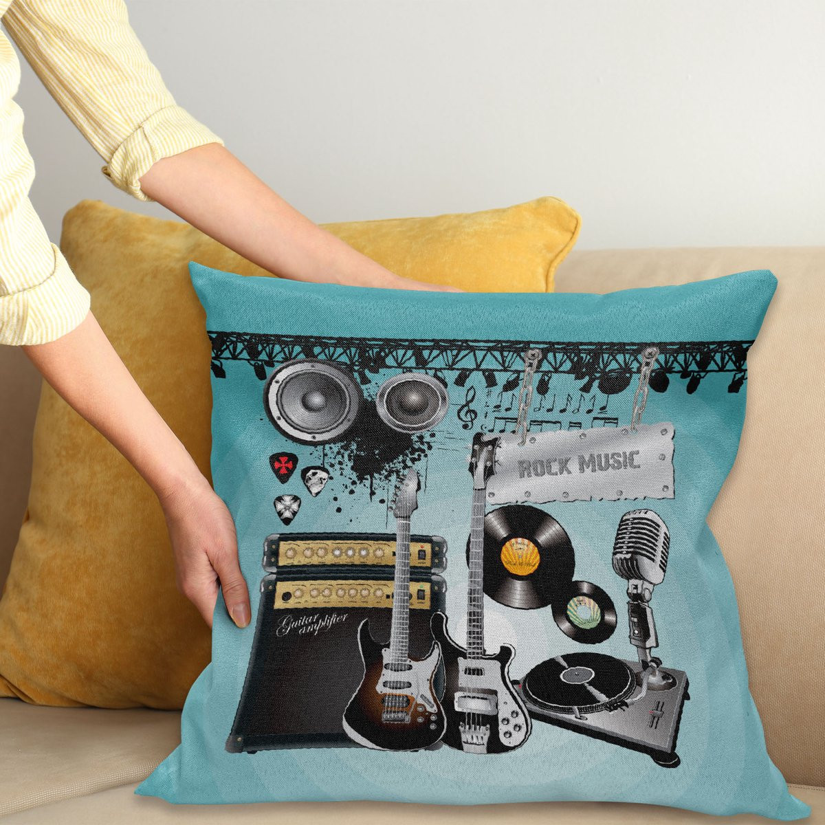 ABAKUHAUS Set van 2 Decoratieve Sierkussenhoezen Bon Voyage Pop Art Retro Stijl, Meerkleurig