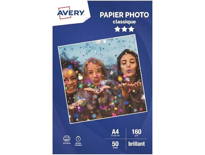 Avery C9431-50 50 feuilles de papier photo brillant A4 160g/m² jet d'encre 50 feuilles papier photo brillant A4 160g jet d'encre