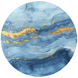 BADEMATTE Aquarell - Blau - Kunst - Gold - Luxus - Modern Badvorleger 70x70 cm