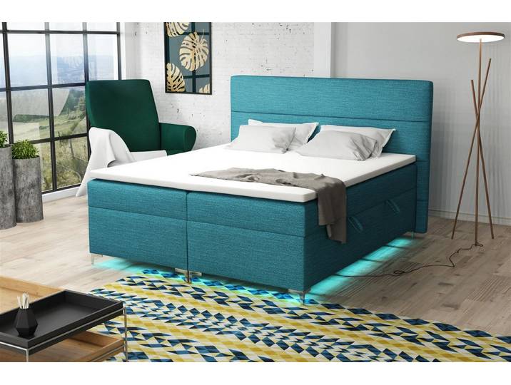 Fun Möbel Boxbett Schlafzimmerbett CANELA inkl. LED-Beleuchtung (In 5 verschiedenen Stoffen, Inkl. Topper), Inkl. Bettkasten