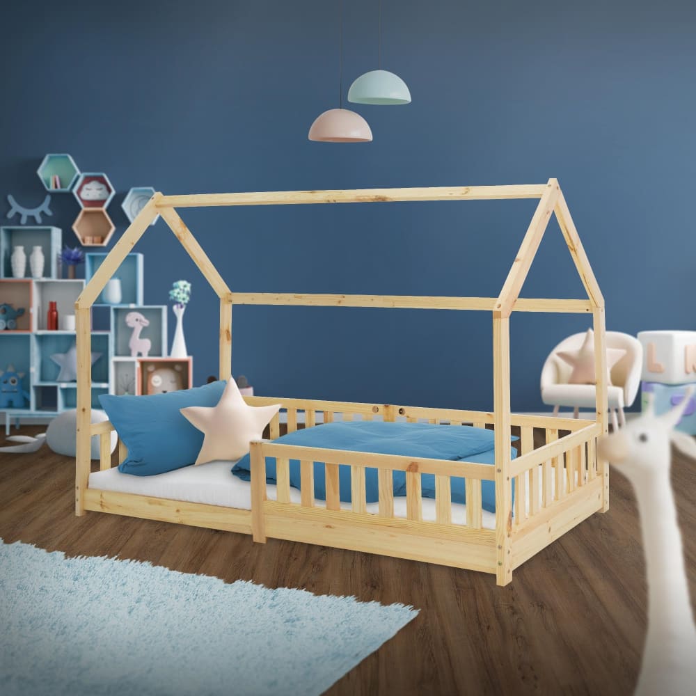 ML-Design Cama infantil tipi 90x200cm color natural con listones de madera